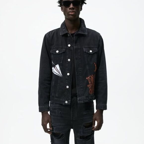 Zara Graffiti Print Denim Jacket New - Picture 7 of 10